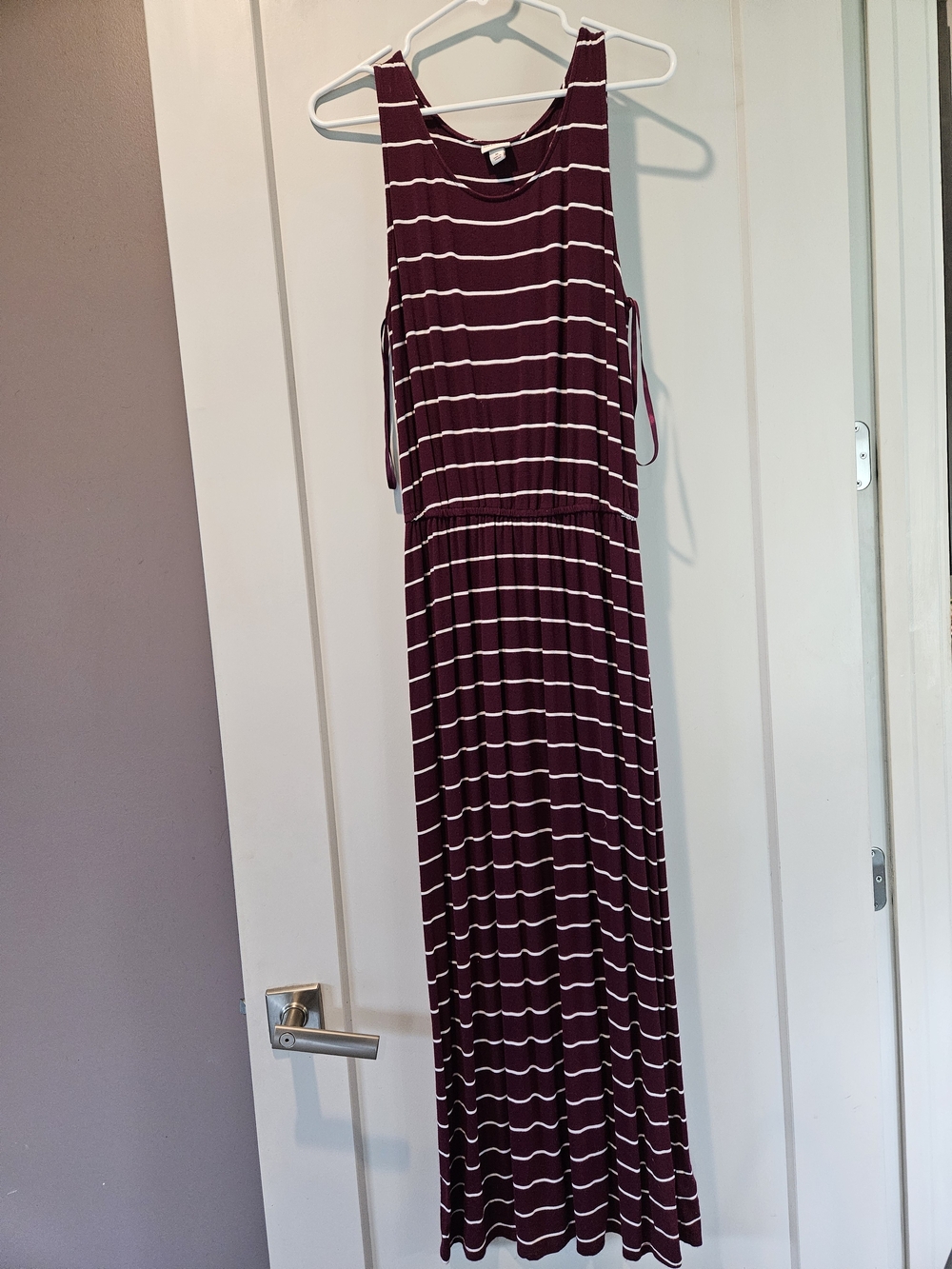 Merona Burgundy (Maroon) & White Striped Sleeveless Maxi Dress